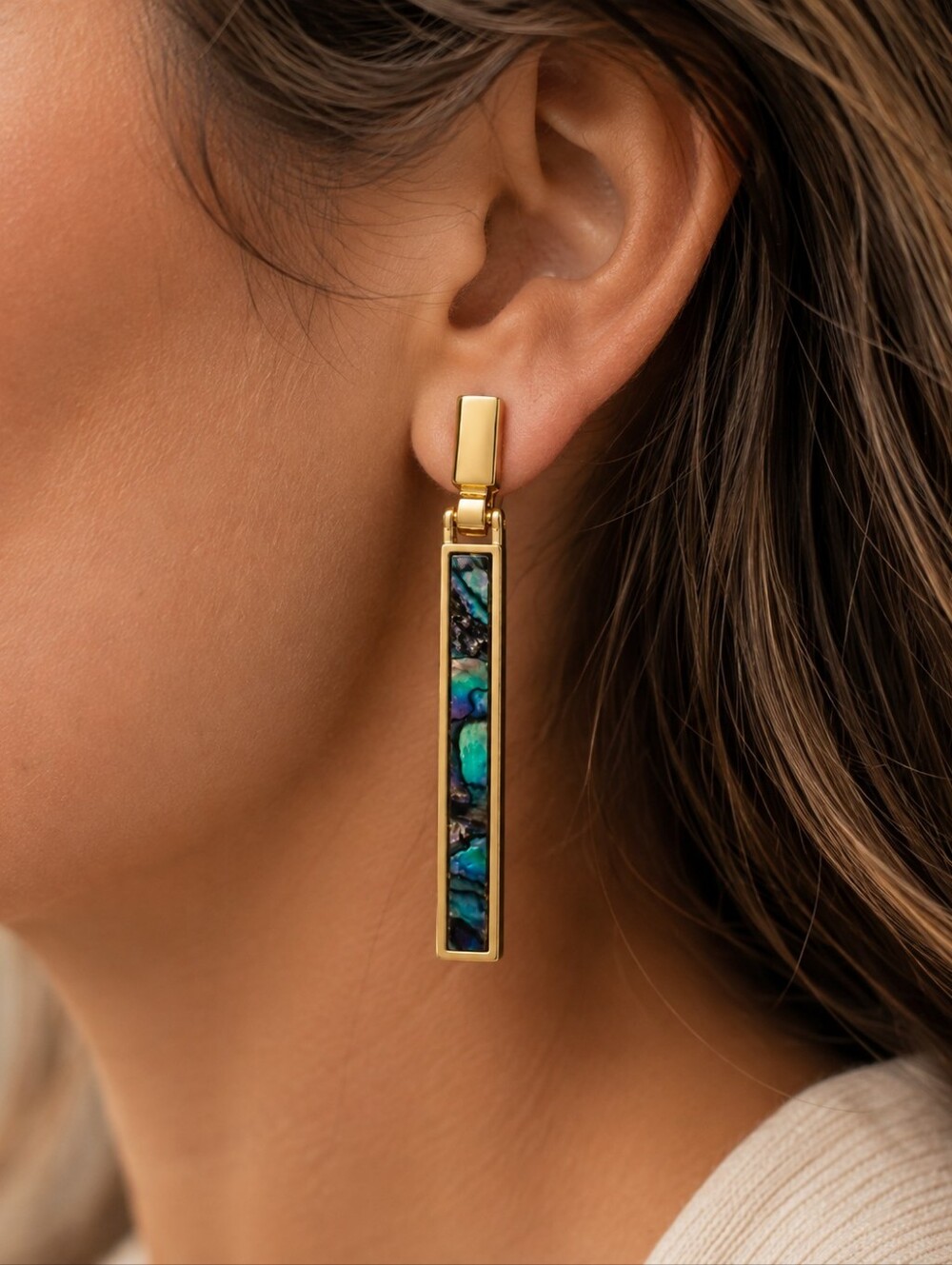 ANTHROPOLOGIE ABALONE BAR EARRINGS 2